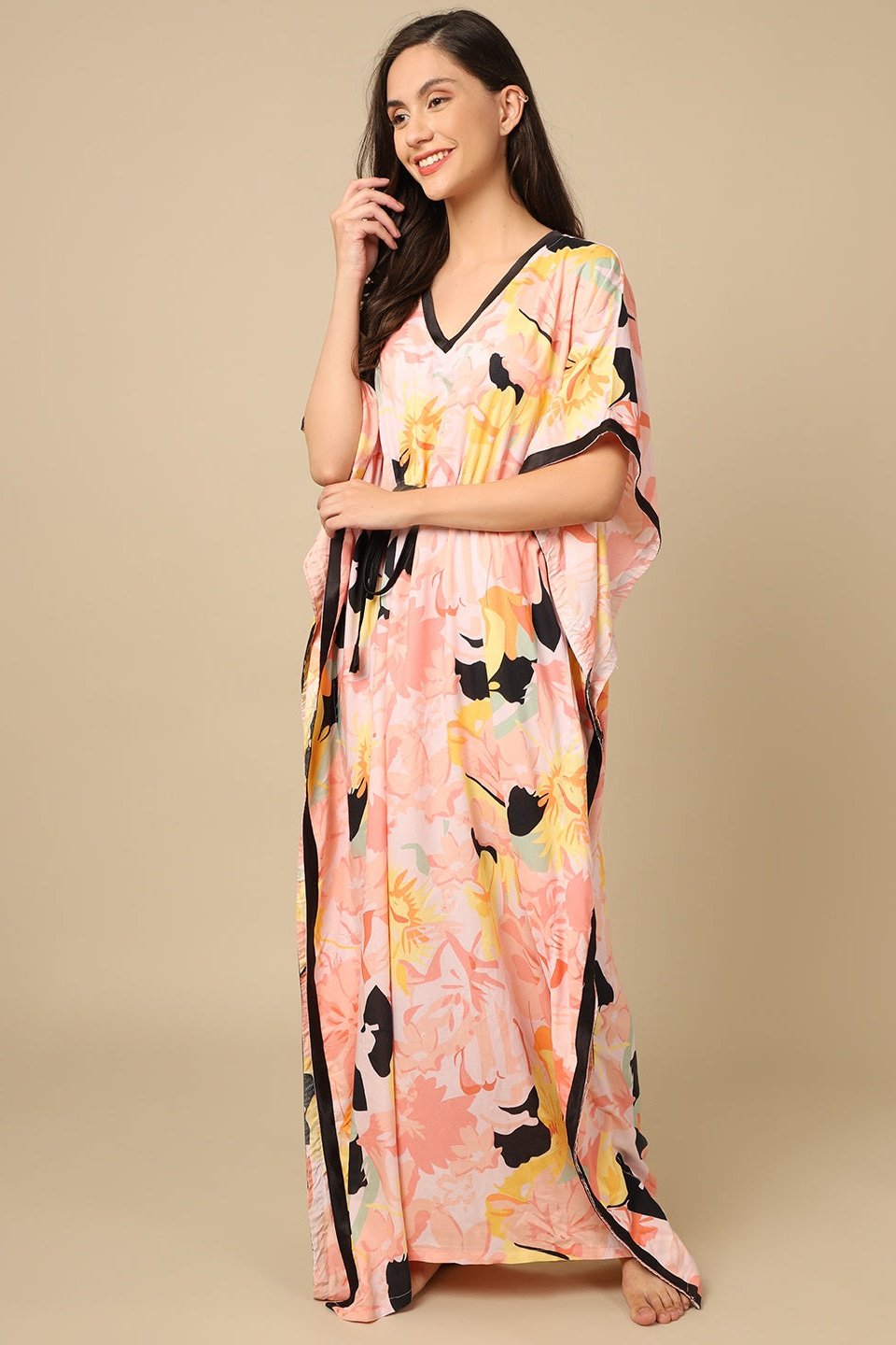 Multi Color Floral Printed Viscose Rayon Kaftan