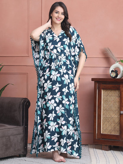 Green Colour Abstract Printed Viscose Rayon Kaftan For Women