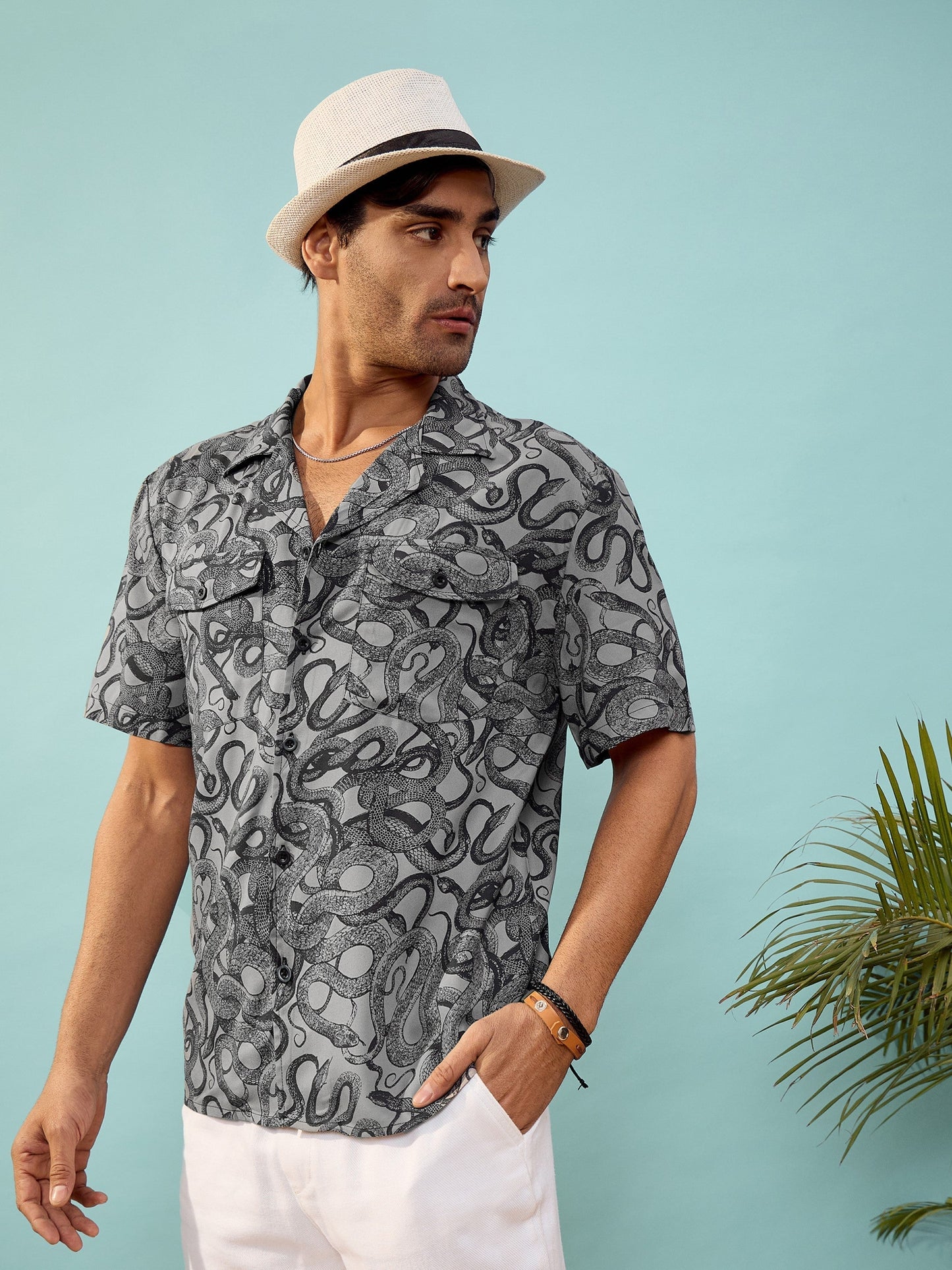 Unisex Grey Snake Print Relax Fit Shirt