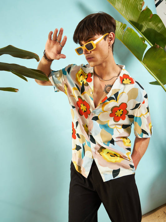 Men Grey Floral Relax Fit Shirt