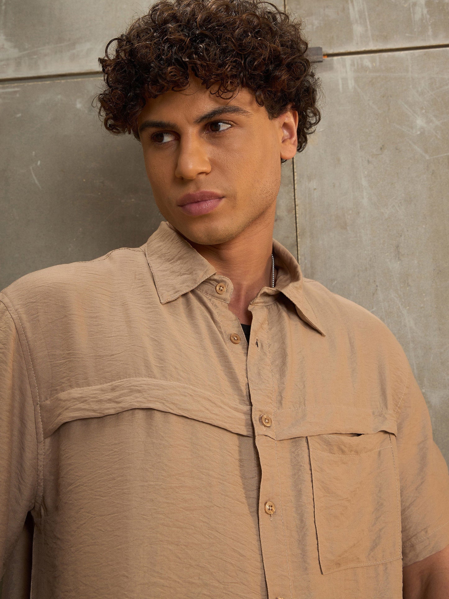 Men Beige Facing Detail Relax Fit Shirt