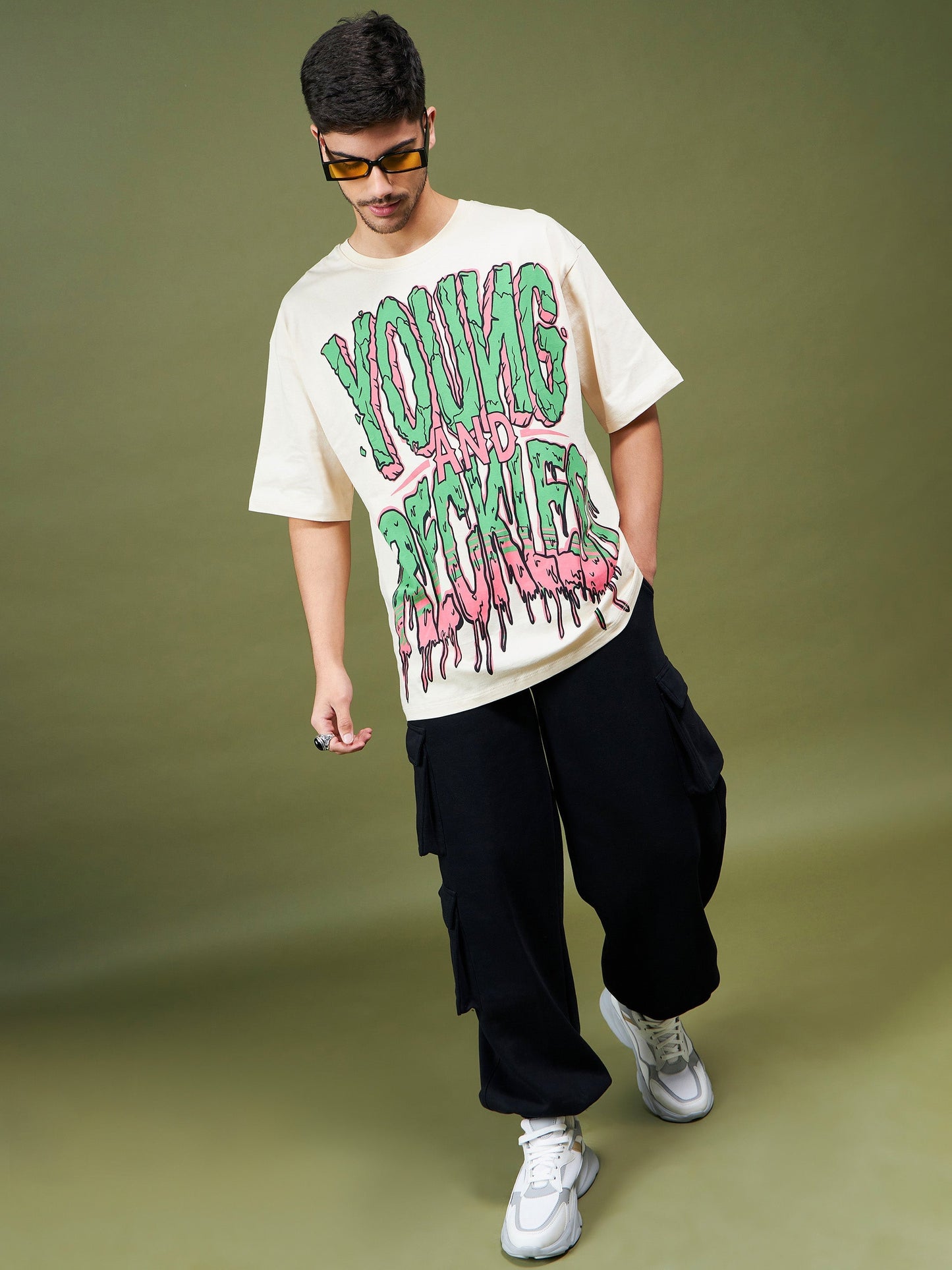 Unisex Beige YOUNG & RECKLESS Oversized T-Shirt