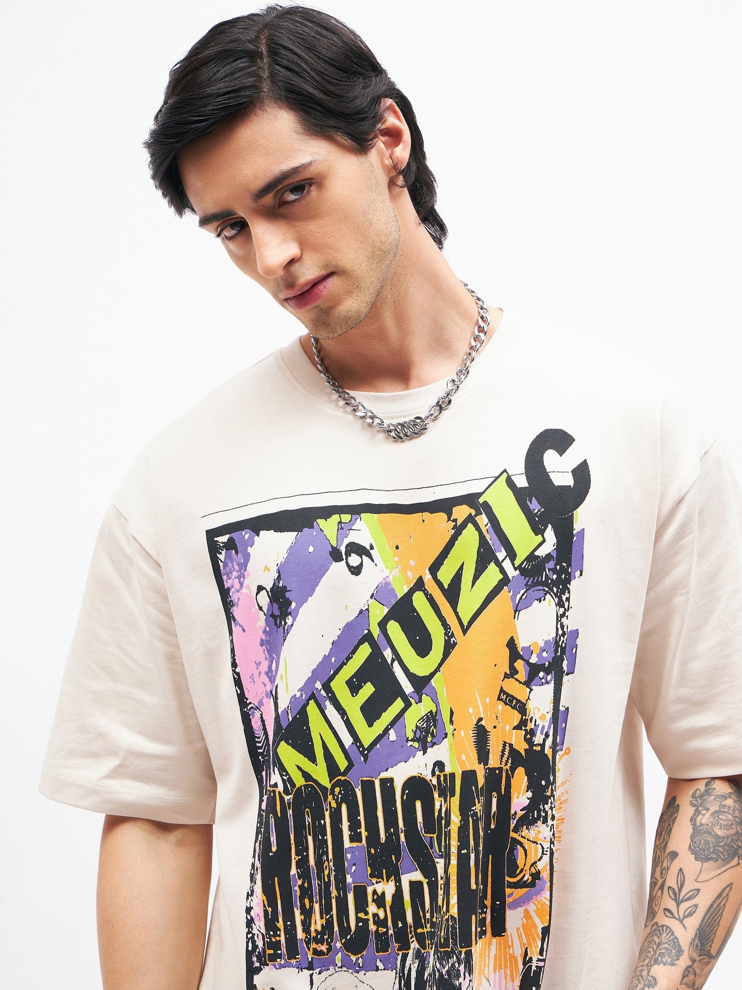 Unisex Beige MEUZIC Oversized T-Shirt