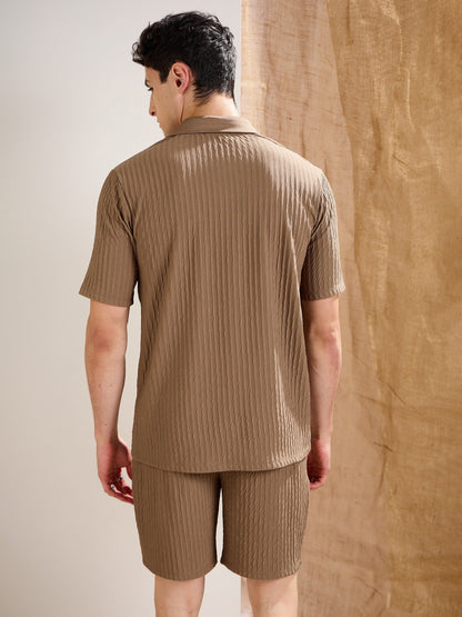 Men Beige Textured Relax Fit Polo T-Shirt