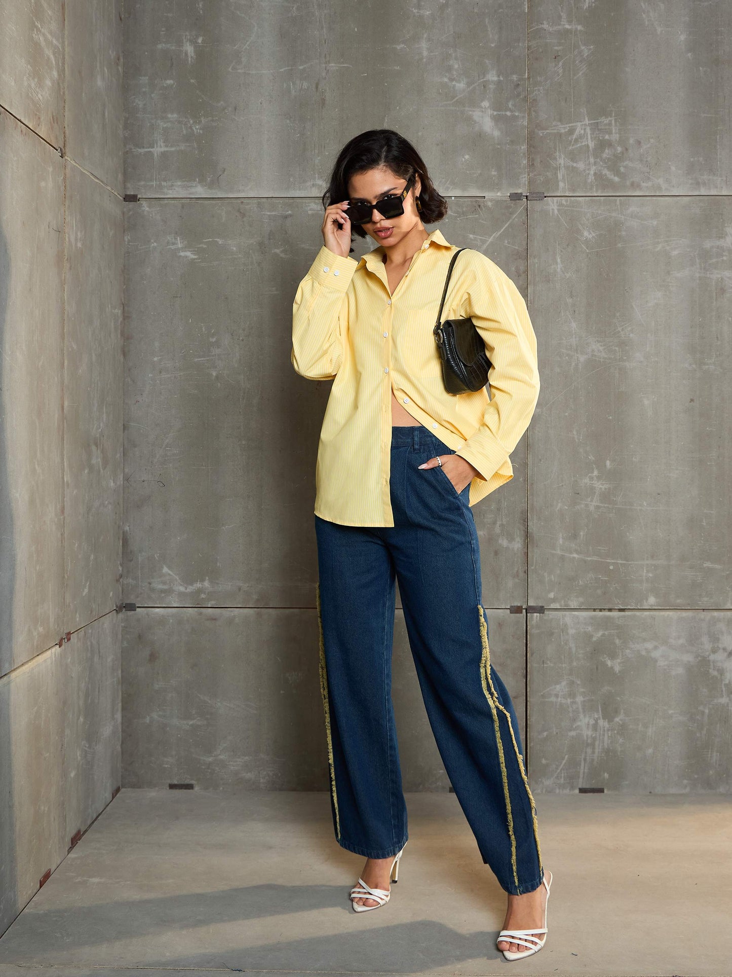 Women Nevy Blue Fringed Straight Fit Jeans