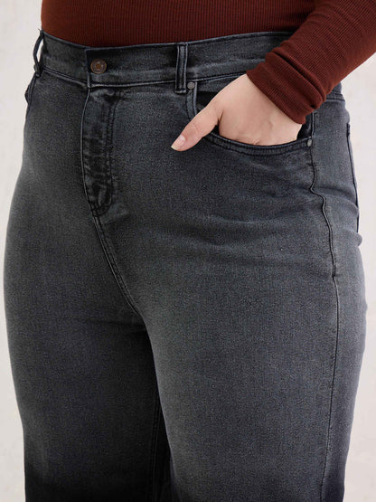 Women Black Ombre Straight Jeans