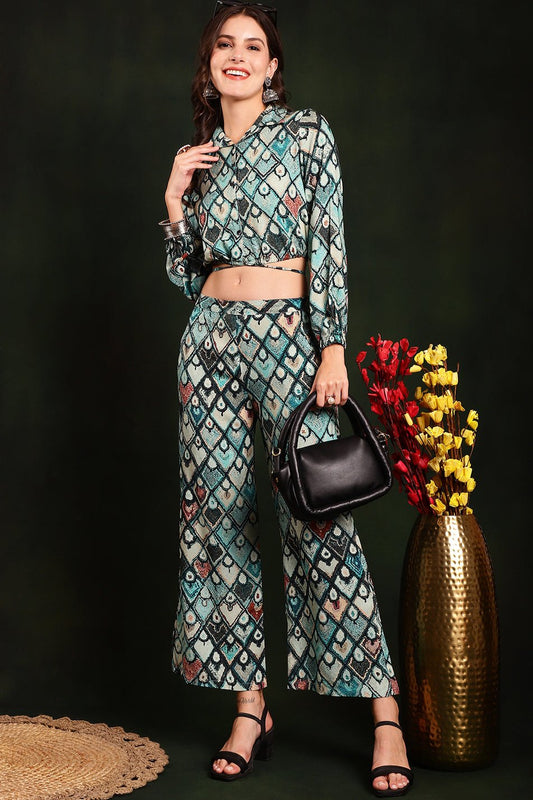 Green Abstract Printed Viscose Rayon Co-Ord Set for Women