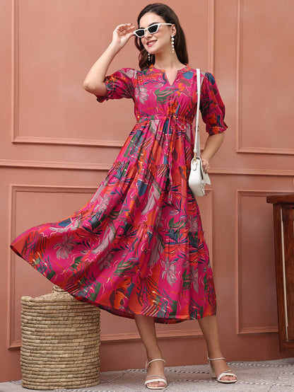 Women Floral Printed Fit & Flare Midi Dress