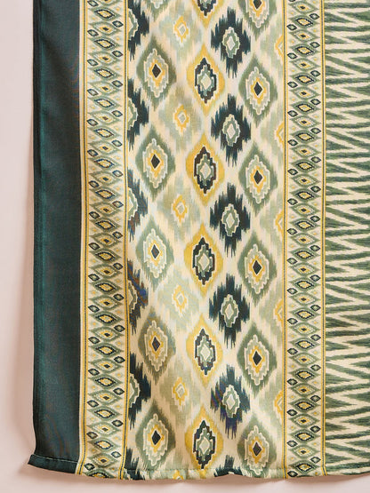 Green Geometric Printed Cotton Blend Straight Kurta Pant Dupatta Set