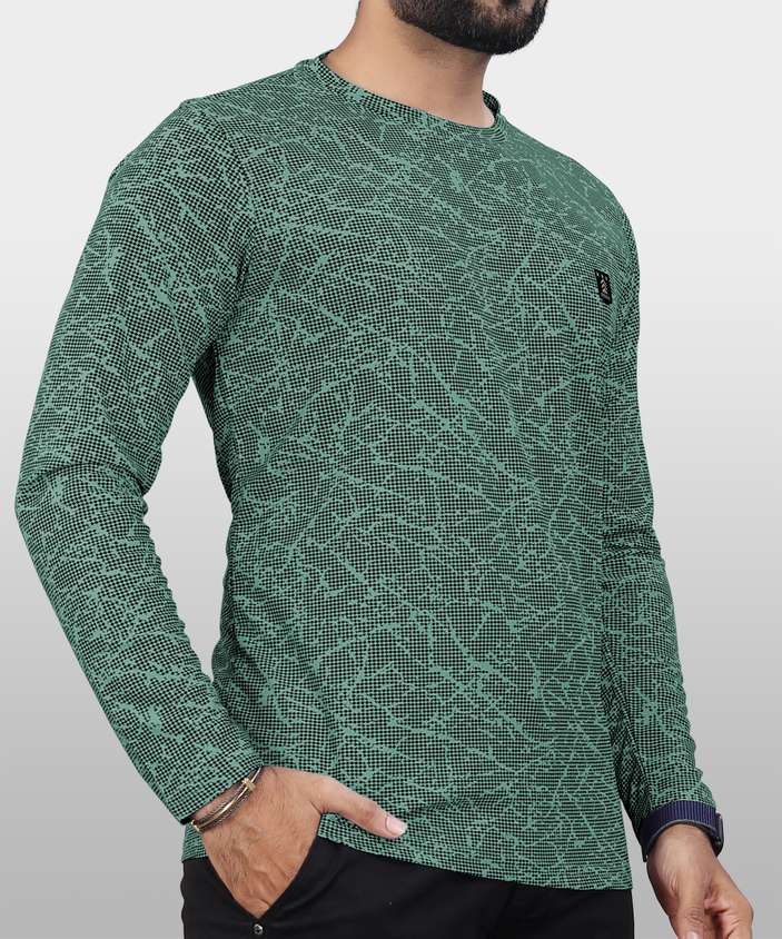 Men Printed Round Neck Polycotton Light Green T-Shirt