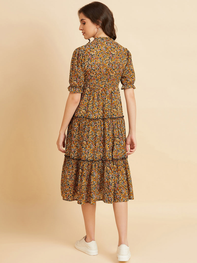 Floral Printed Cotton Fit & Flare Midi Dress