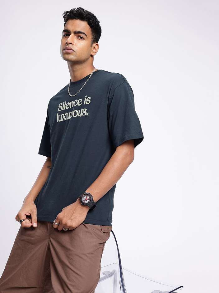 Printed Round Neck Cotton Blend Blue T-Shirt