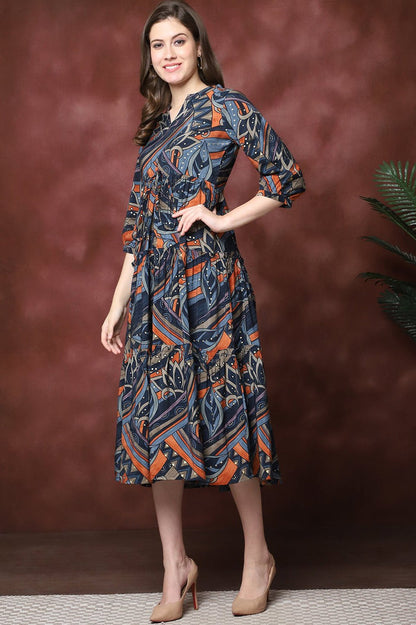 Multi Color Abstract Printed Chanderi Premium Ethnic Dress