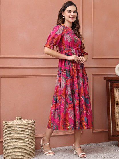 Women Floral Printed Fit & Flare Midi Dress