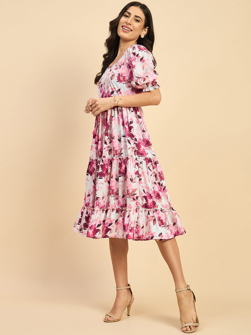 Pink Floral Fit & Flare Cotton Dress