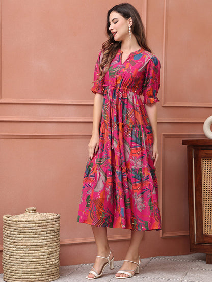 Women Floral Printed Fit & Flare Midi Dress