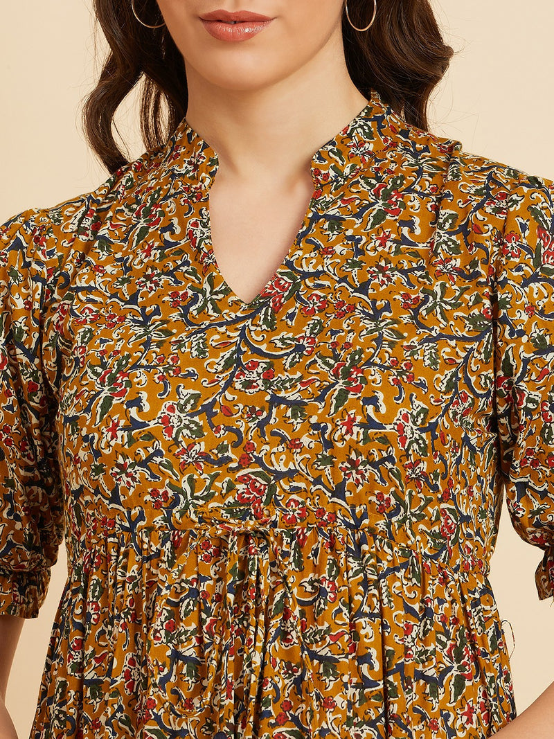 Floral Printed Cotton Fit & Flare Midi Dress